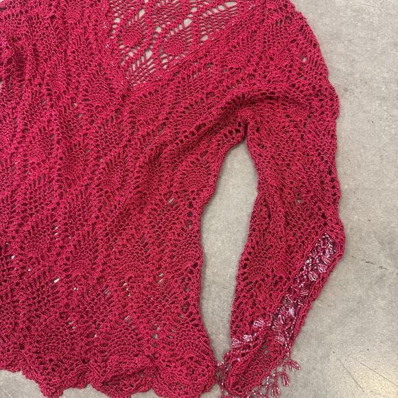 Vintage Y2K Red Knit Embellished 3/4 Flare Sleeve Asymmetrical Holiday Medium - Picture 2 of 4